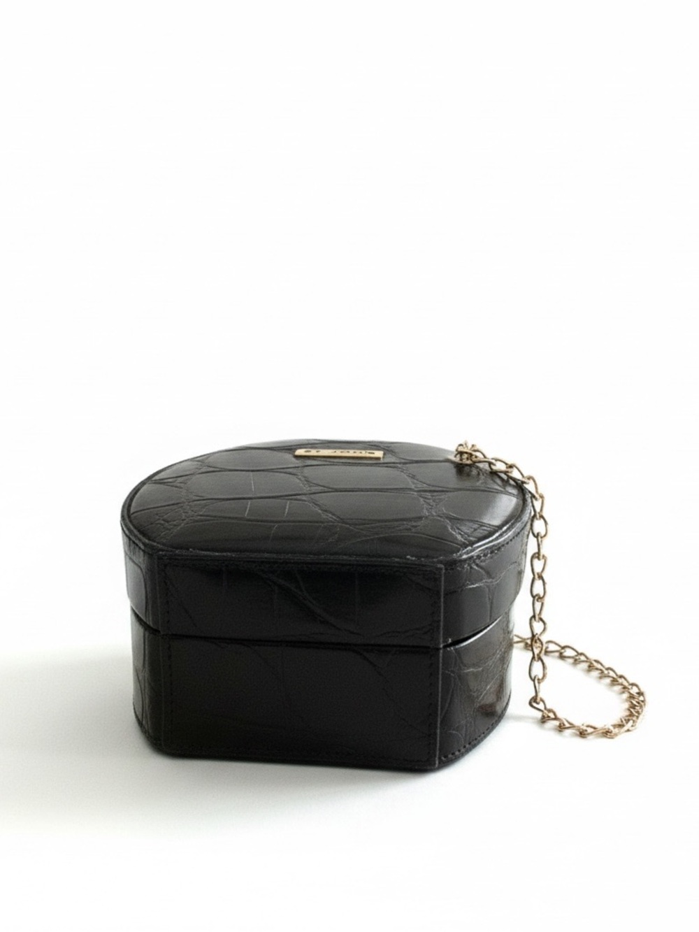 St. John Black Croc-Embossed Round Top-Handle Mini Bag with Gold Chain - Picture 4 of 8
